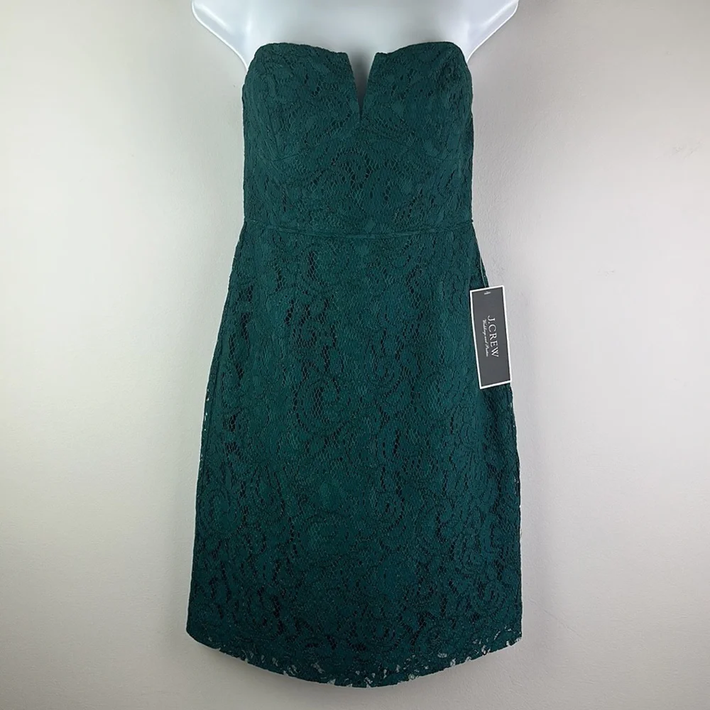 NEW J. Crew Cathleen Dress Green Leavers Lace Size 2 Strapless Prom Bridesmaid
